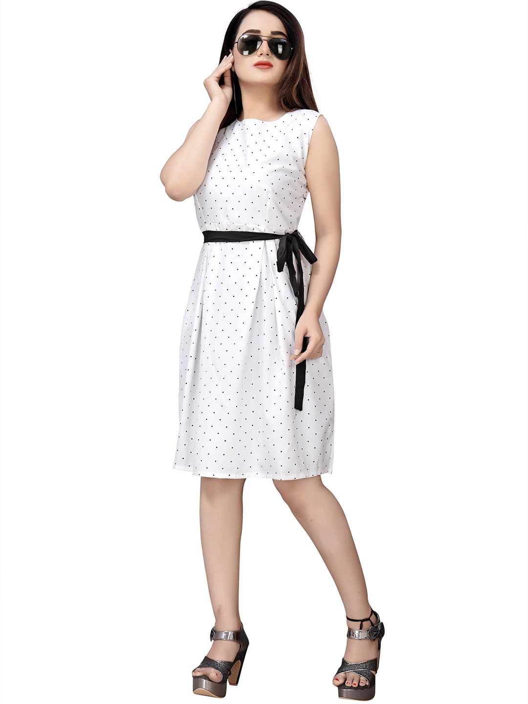 MODLI 20 FASHION White Crepe A-Line Dress Price in India