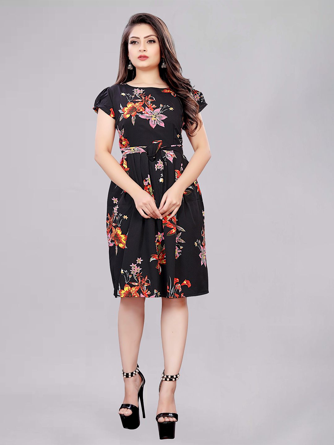 MODLI 20 FASHION Red Floral Crepe Dress Price in India