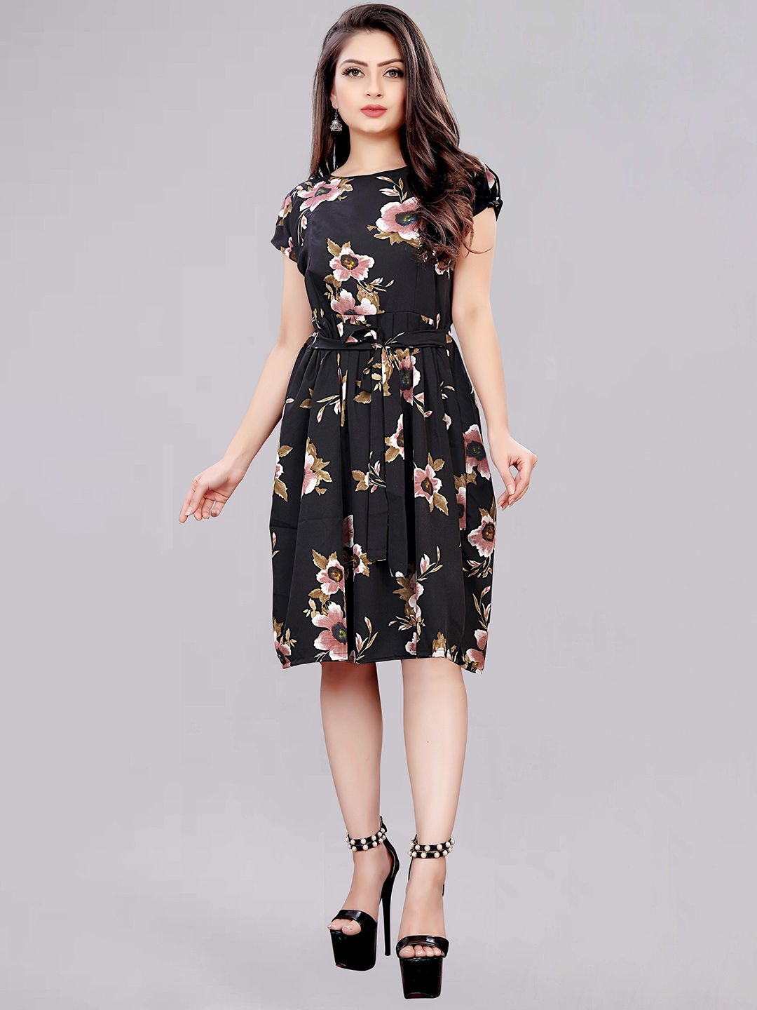 MODLI 20 FASHION Pink Floral Crepe Dress Price in India