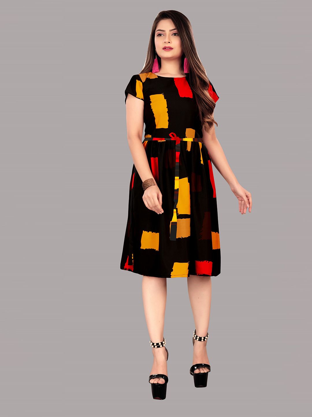 MODLI 20 FASHION Black & Red Crepe Dress Price in India