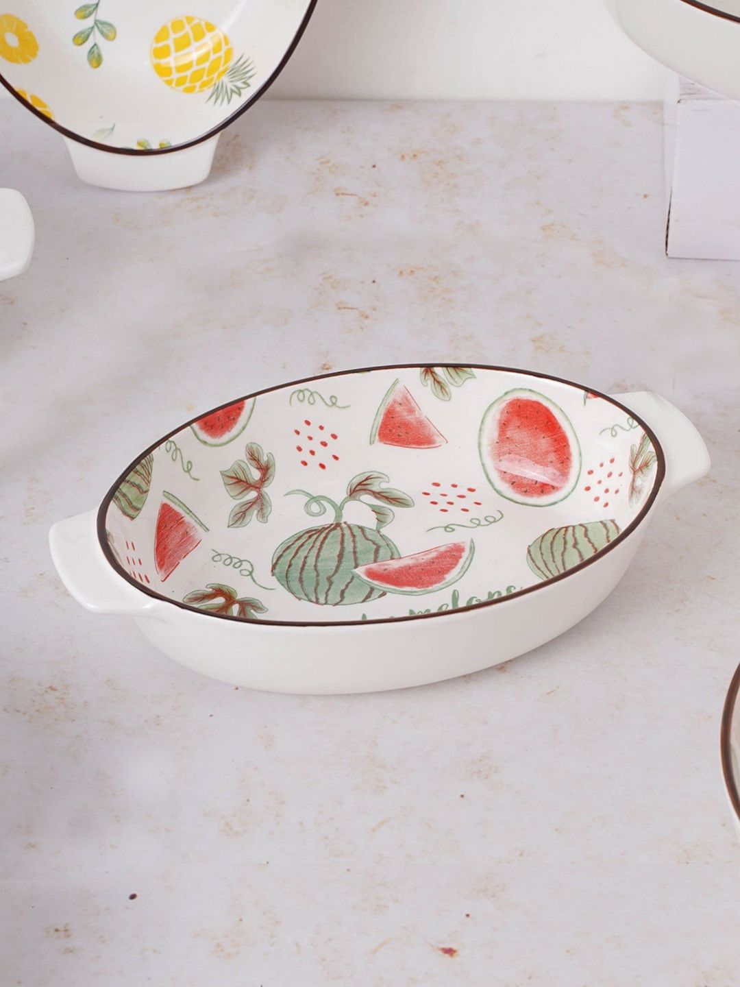 Nestasia White & Red Watermelon Printed Oval Bakeware Large Price in India