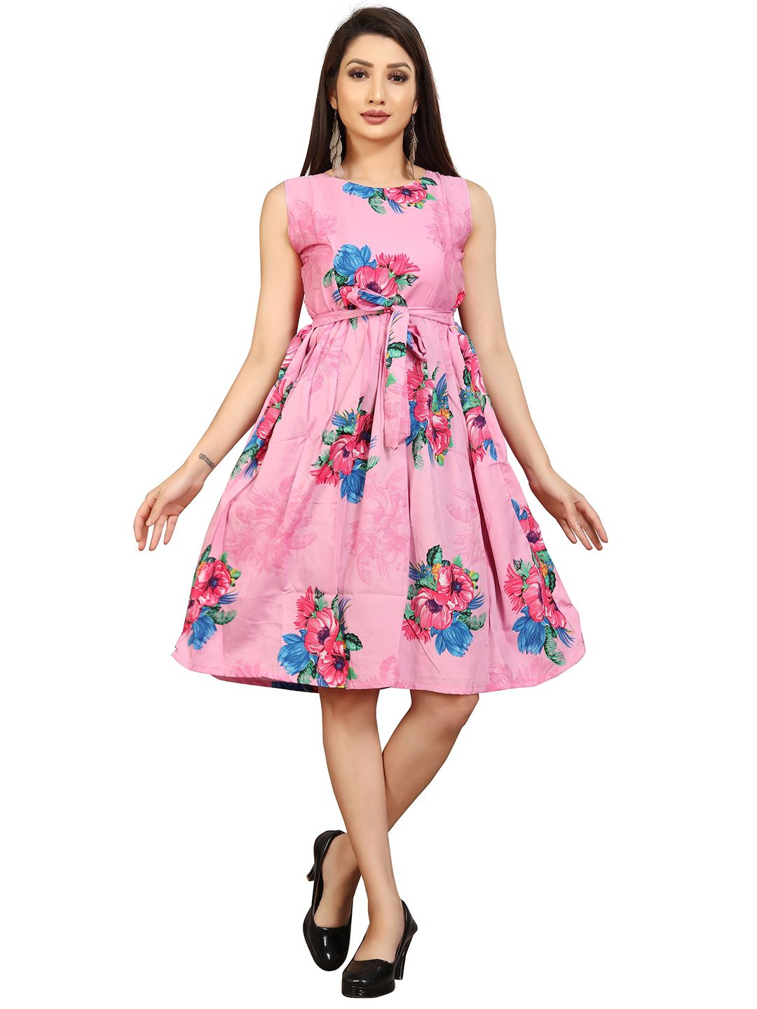 MODLI 20 FASHION Pink Floral Crepe Ethnic Dress Price in India