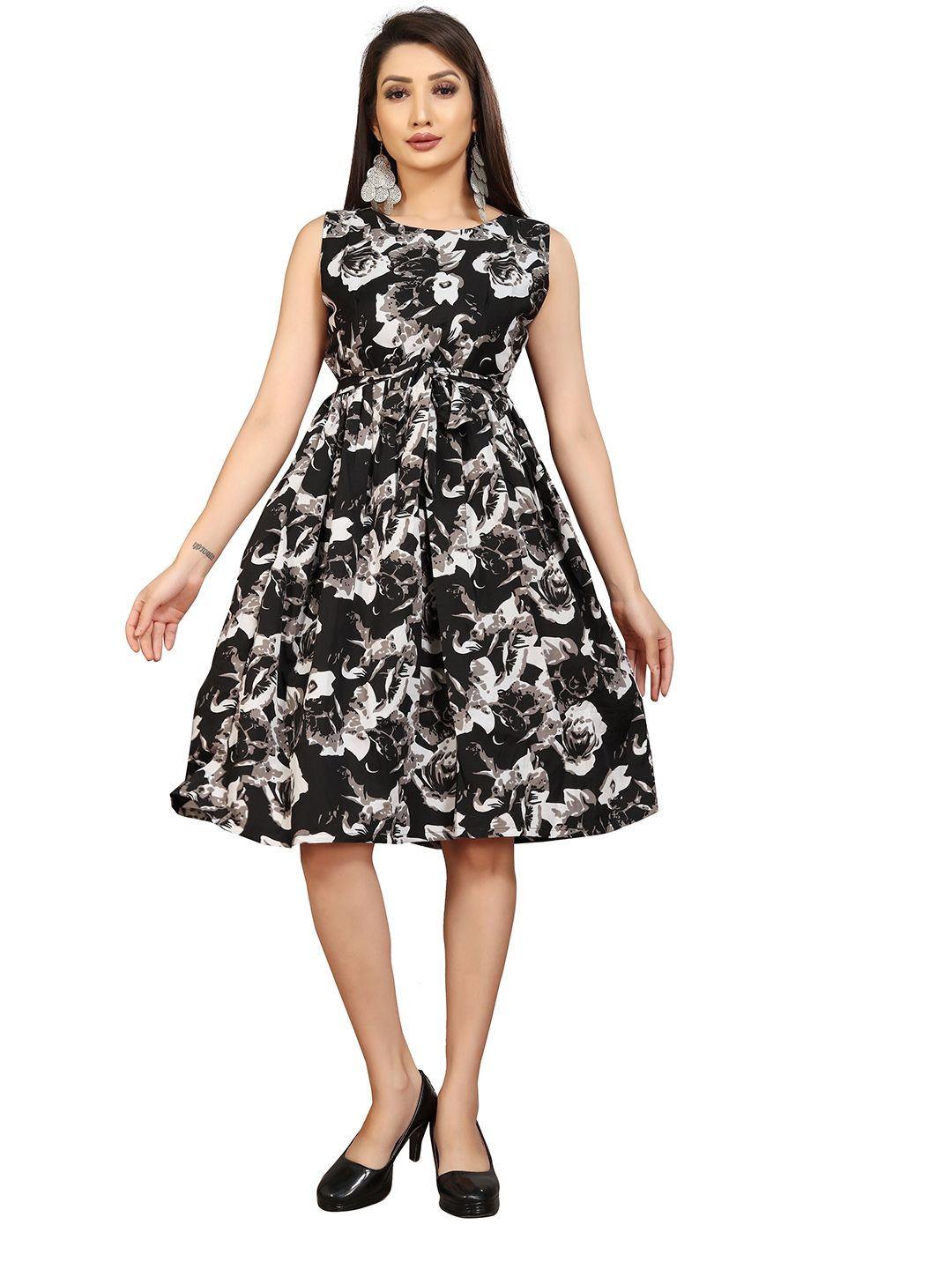 MODLI 20 FASHION Black Floral Crepe Dress Price in India