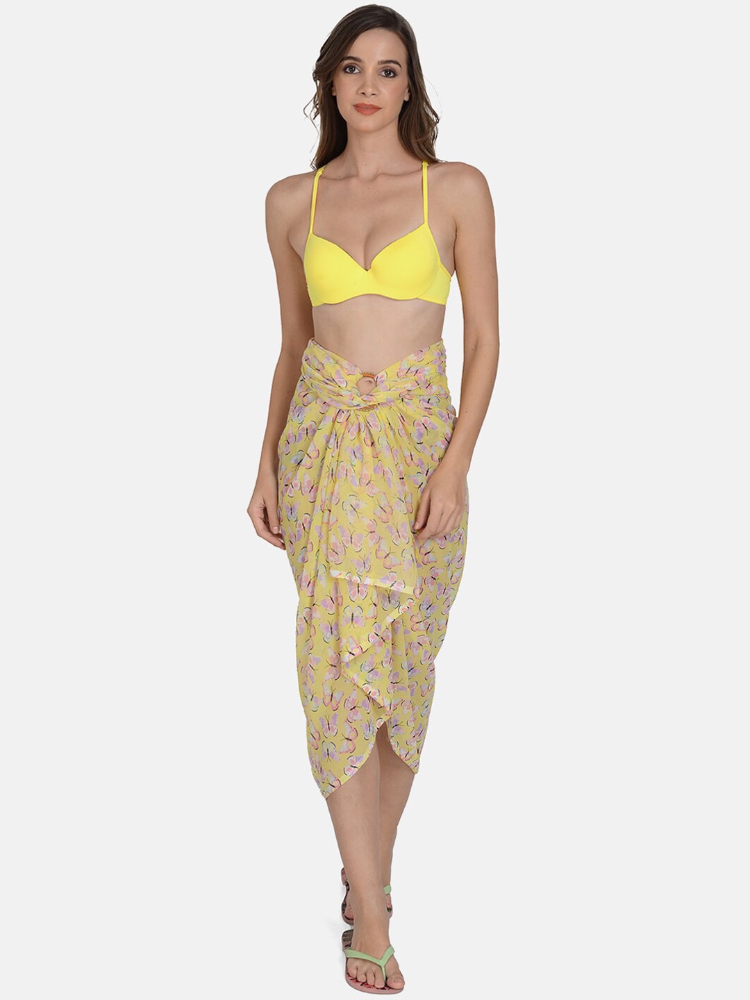 mod & shy Women Yellow Printed Wrap-Around Sarong Price in India