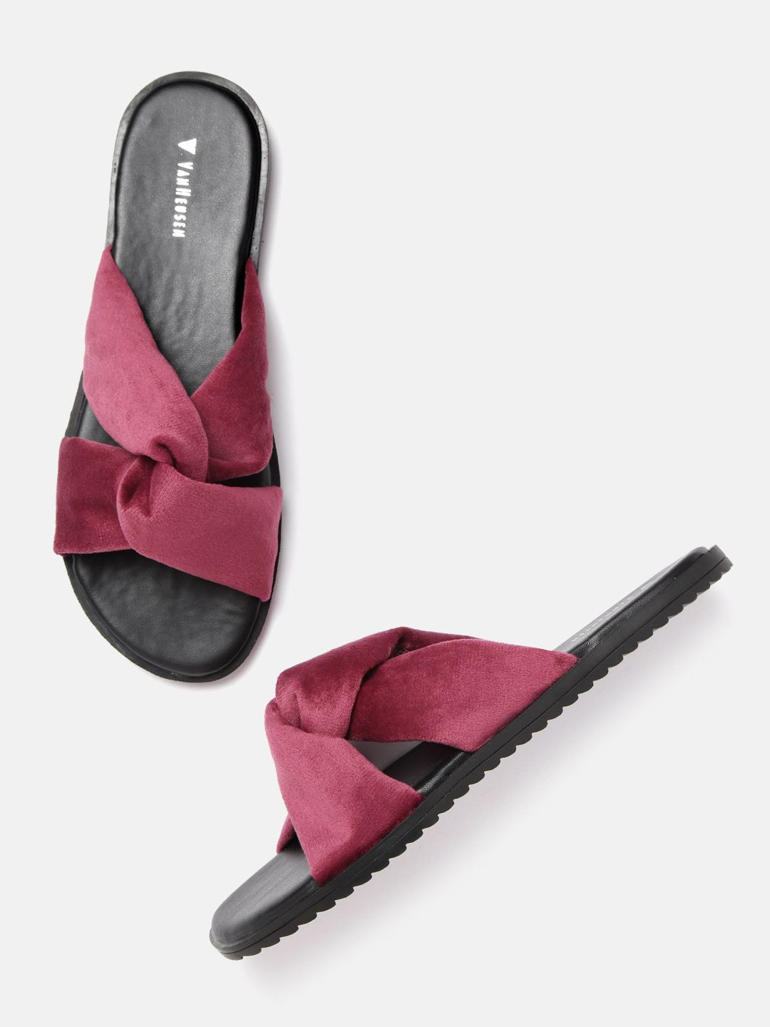 Van Heusen Woman Maroon Solid Open Toe Flats with Knot Detail Price in India