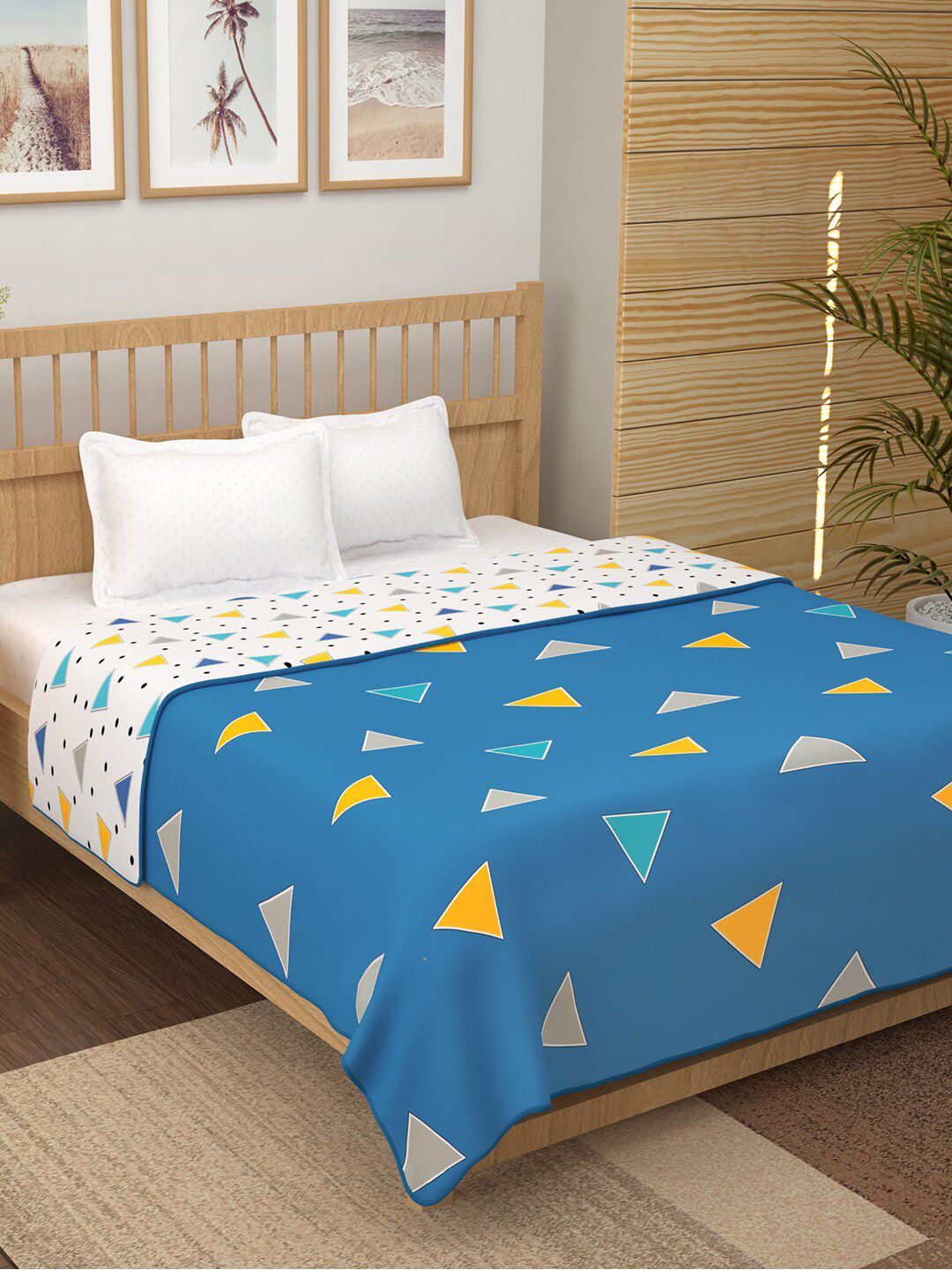 Story@home Unisex Blue 150 GSM Geometric Print Reversible AC Double Bed Dohar Price in India