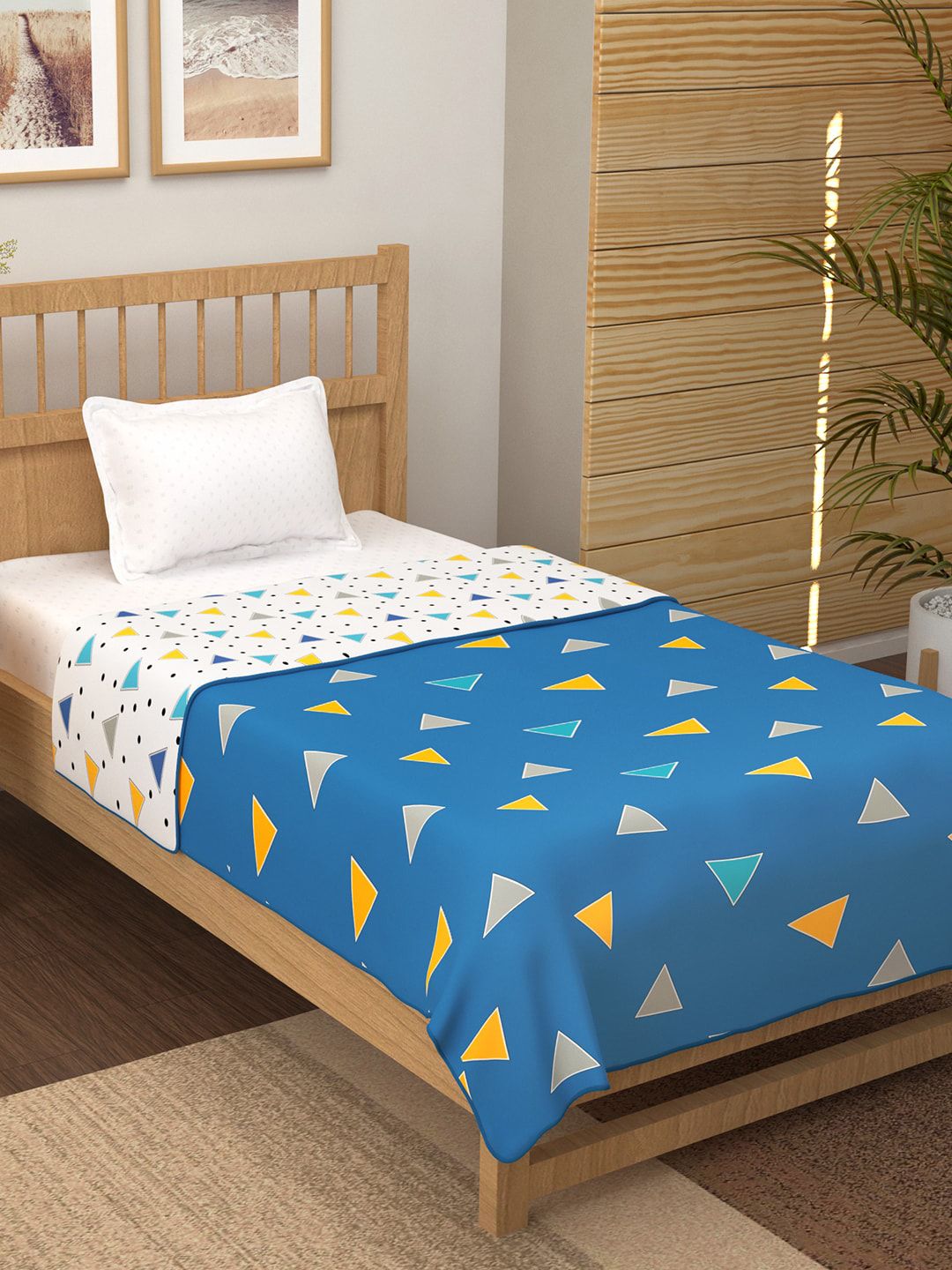Story@home Unisex Blue 150 GSM Geometric Print Reversible AC Single Bed Dohar Price in India