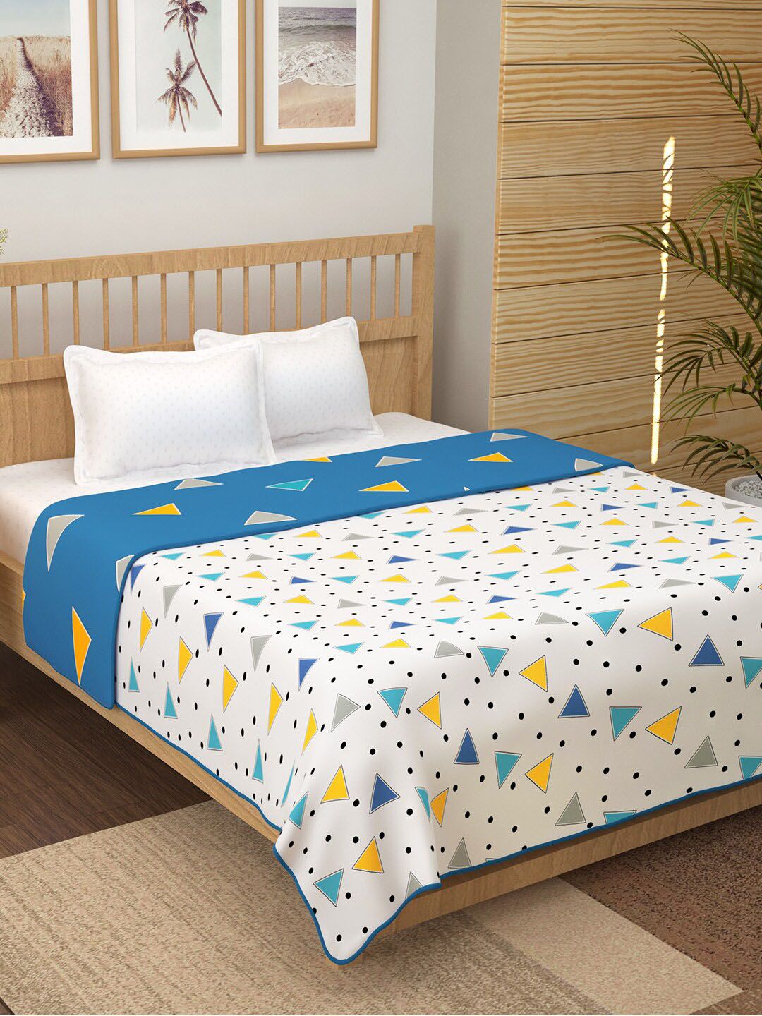 Story@home Unisex White 150 GSM Geometric Print Reversible AC Double Bed Dohar Price in India