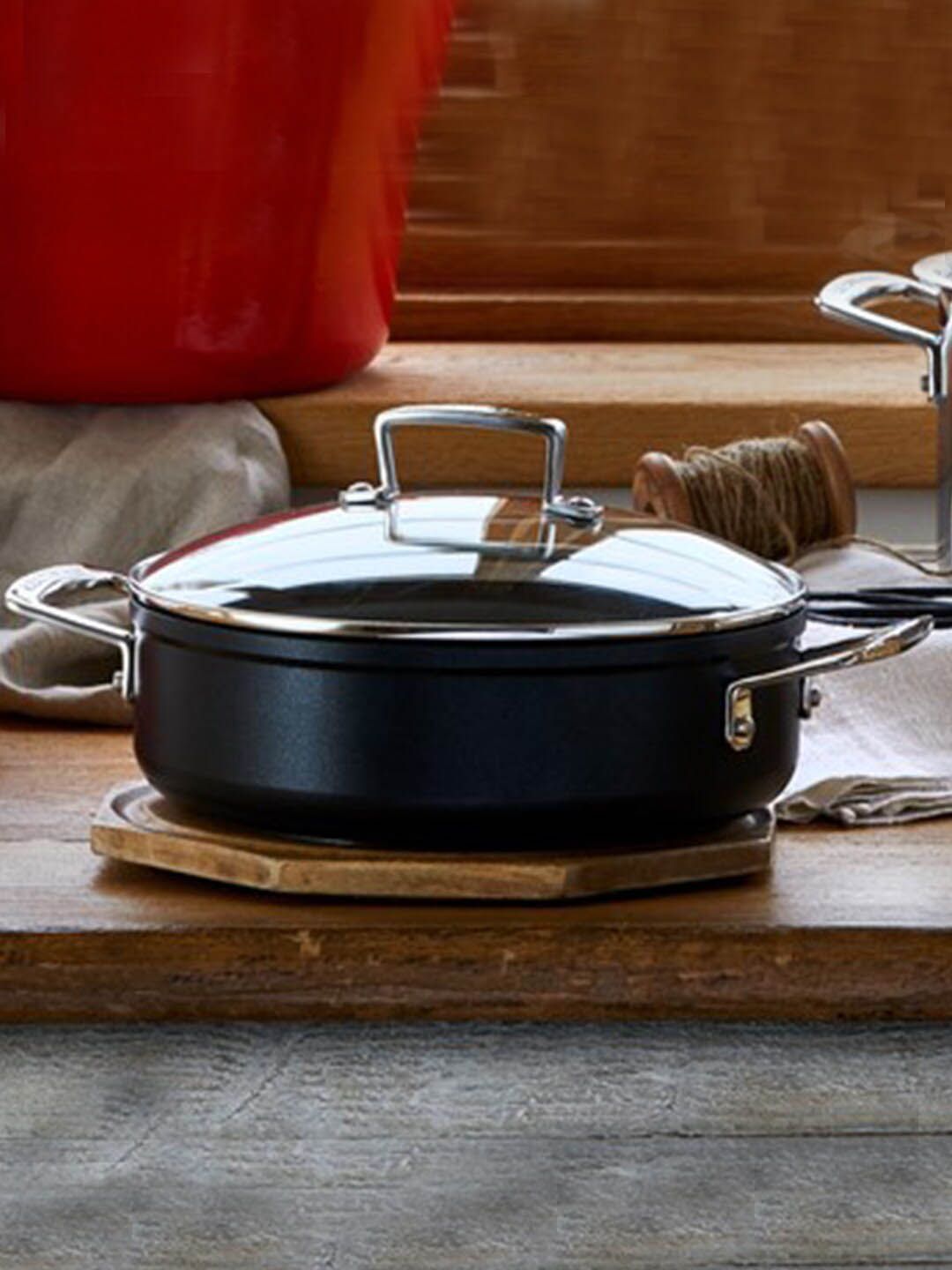 LE CREUSET Black Solid Saute Cookware Pan With Lid Price in India