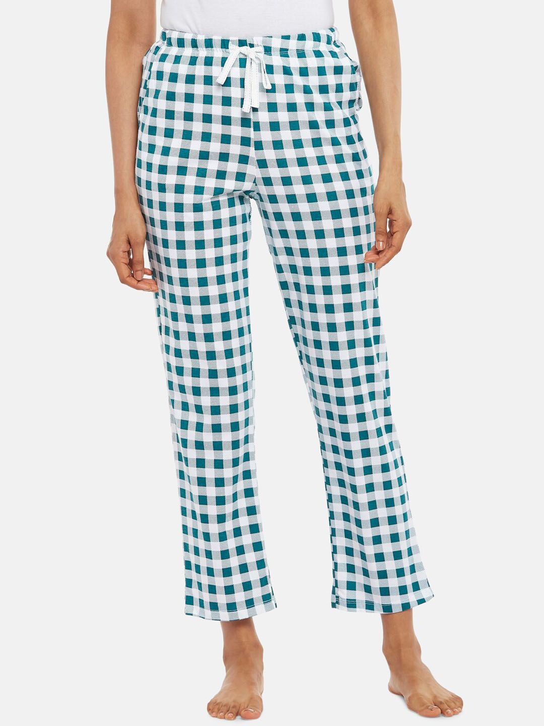 Dreamz by Pantaloons Women Blue Checked Cotton Lounge Pants Price in India