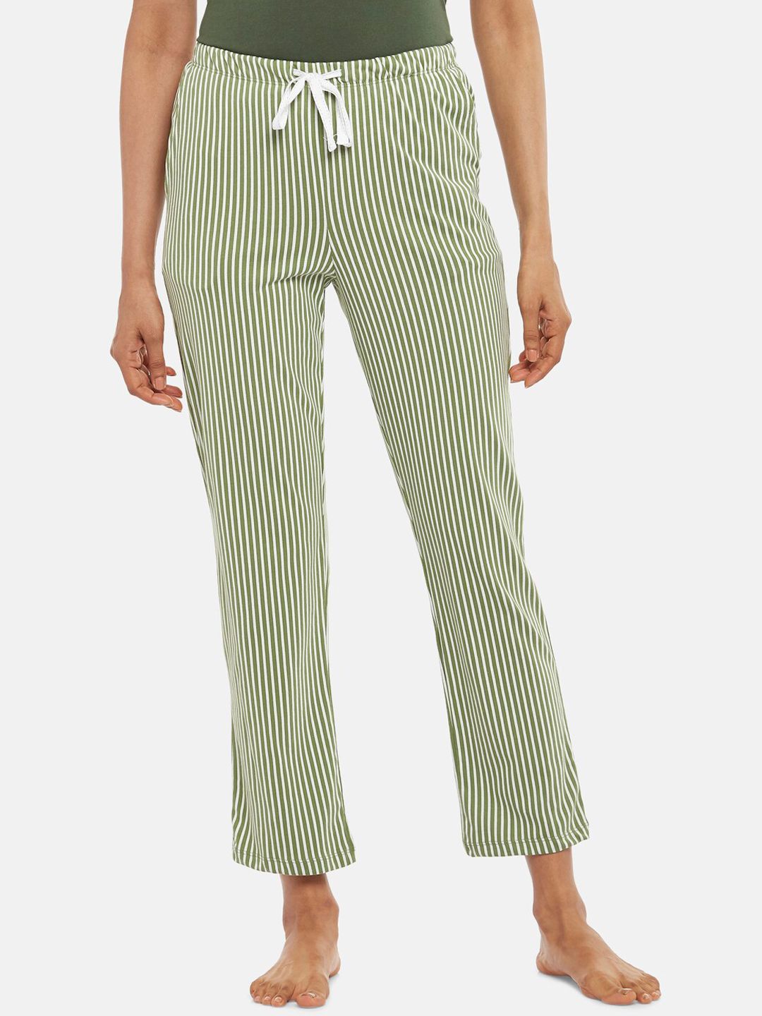 Dreamz by Pantaloons Women Green & White Striped Lounge Pants Price in India