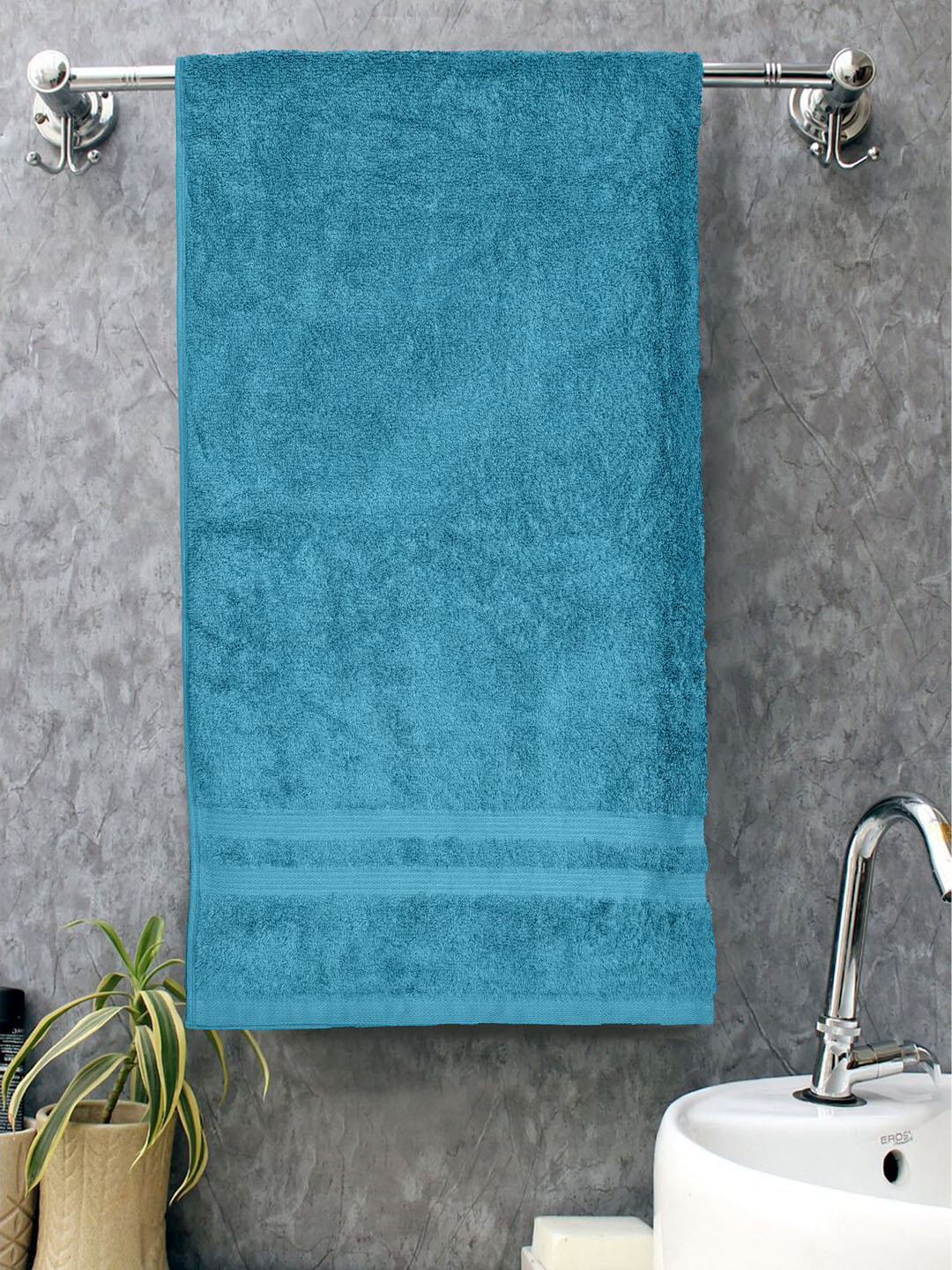 haus & kinder Set of 2 Teal Blue & Beige Pure Cotton 500 GSM Bath Towels Price in India