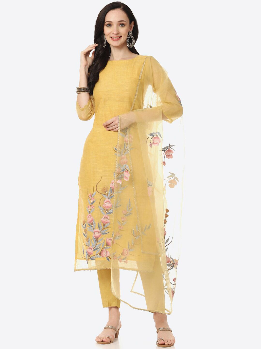 Biba Yellow Unstitched Dress Material Price in India