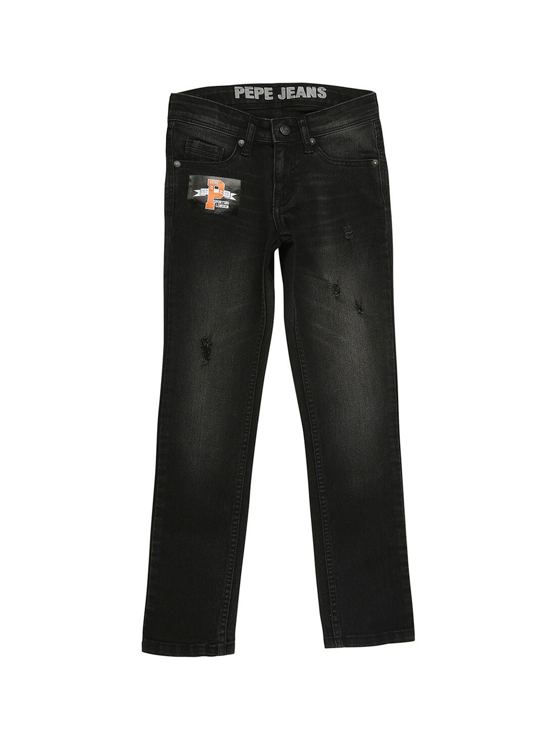 Pepe Jeans Boys Black Slim Fit Mildly Distressed Light Fade Stretchable Jeans