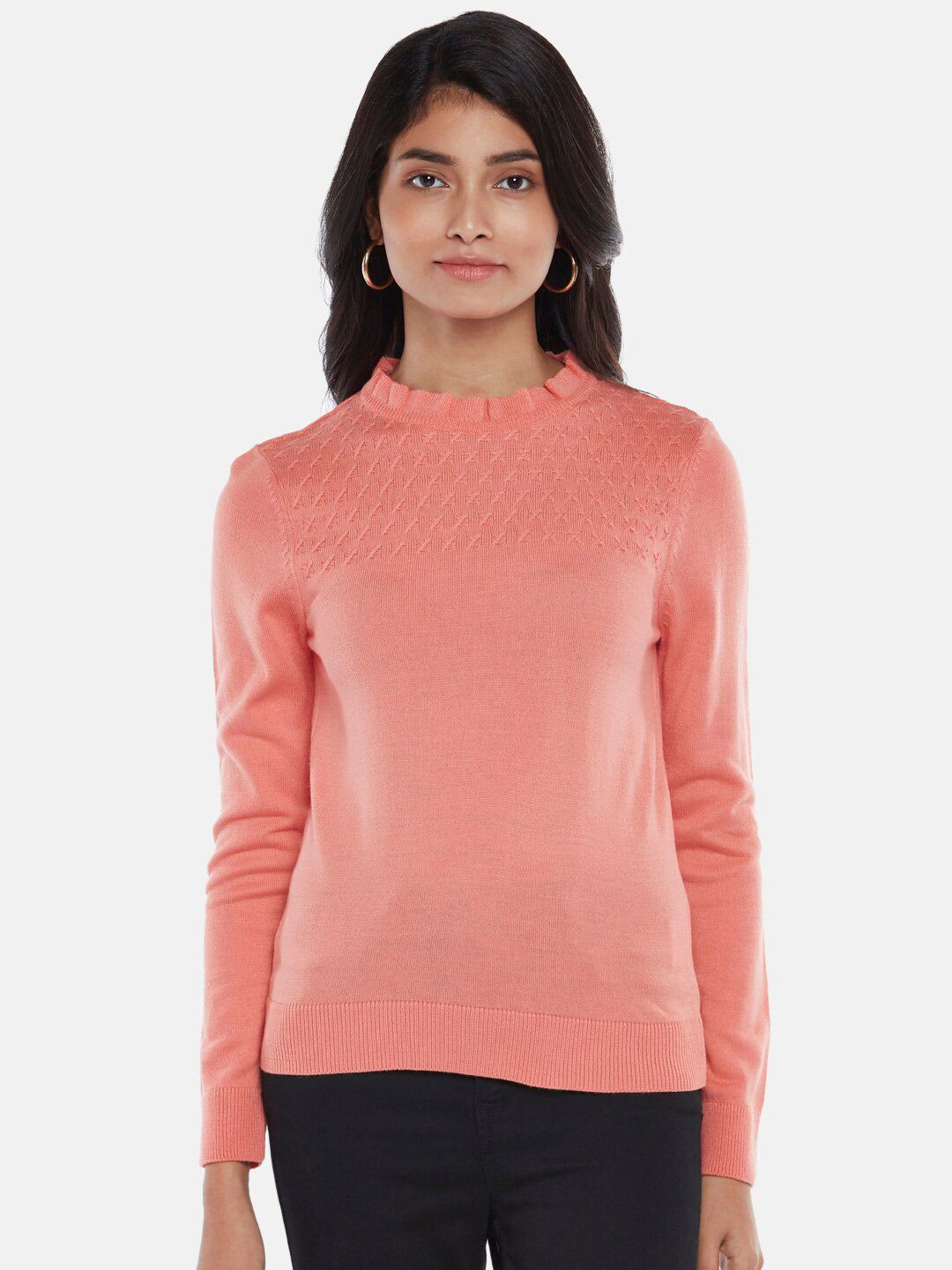 Honey by Pantaloons Women Pink Cable Knit Pullover Sweater Price in India