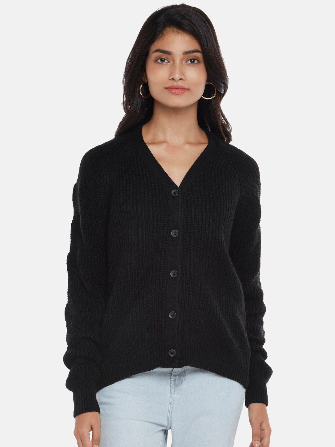Honey by Pantaloons Women Black Solid Sweater Price in India