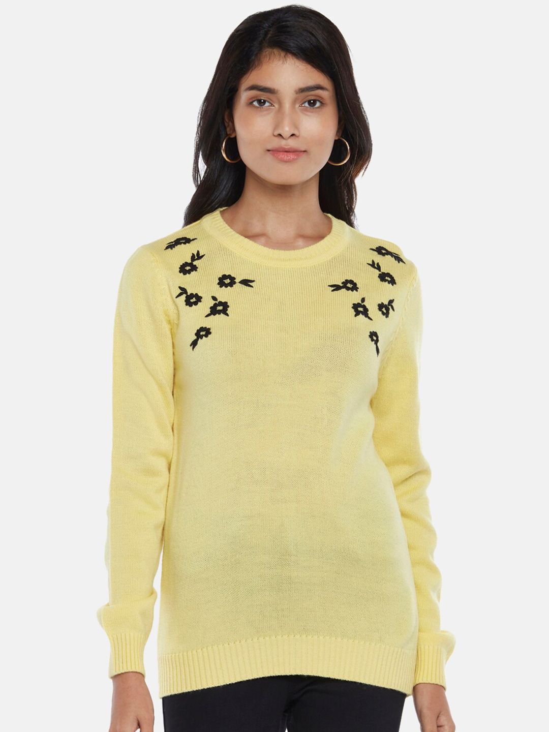 Honey by Pantaloons Women Yellow & Black Floral Pullover Price in India