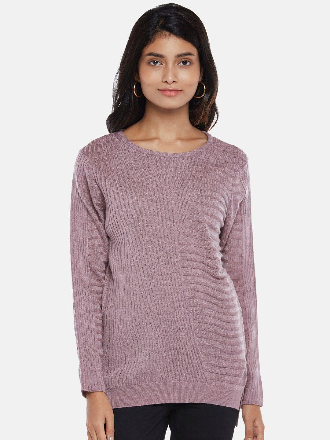 Honey by Pantaloons Women Lavender & sleet Cable Knit Sweater Price in India