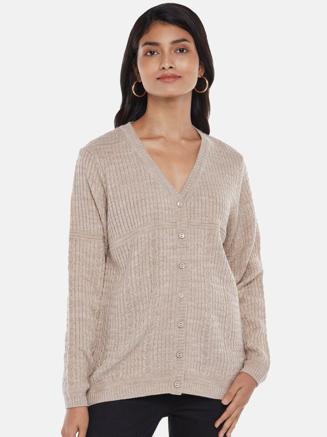 Honey by Pantaloons Women Beige Cable Knit Pullover Price in India
