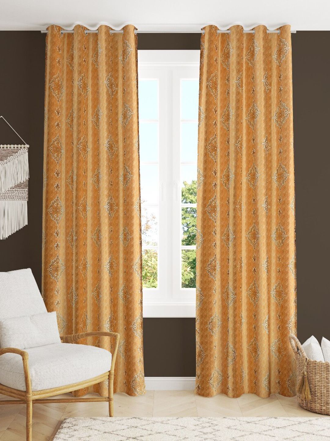 MULTITEX Yellow Set of 2 Floral Long Door Curtain Price in India