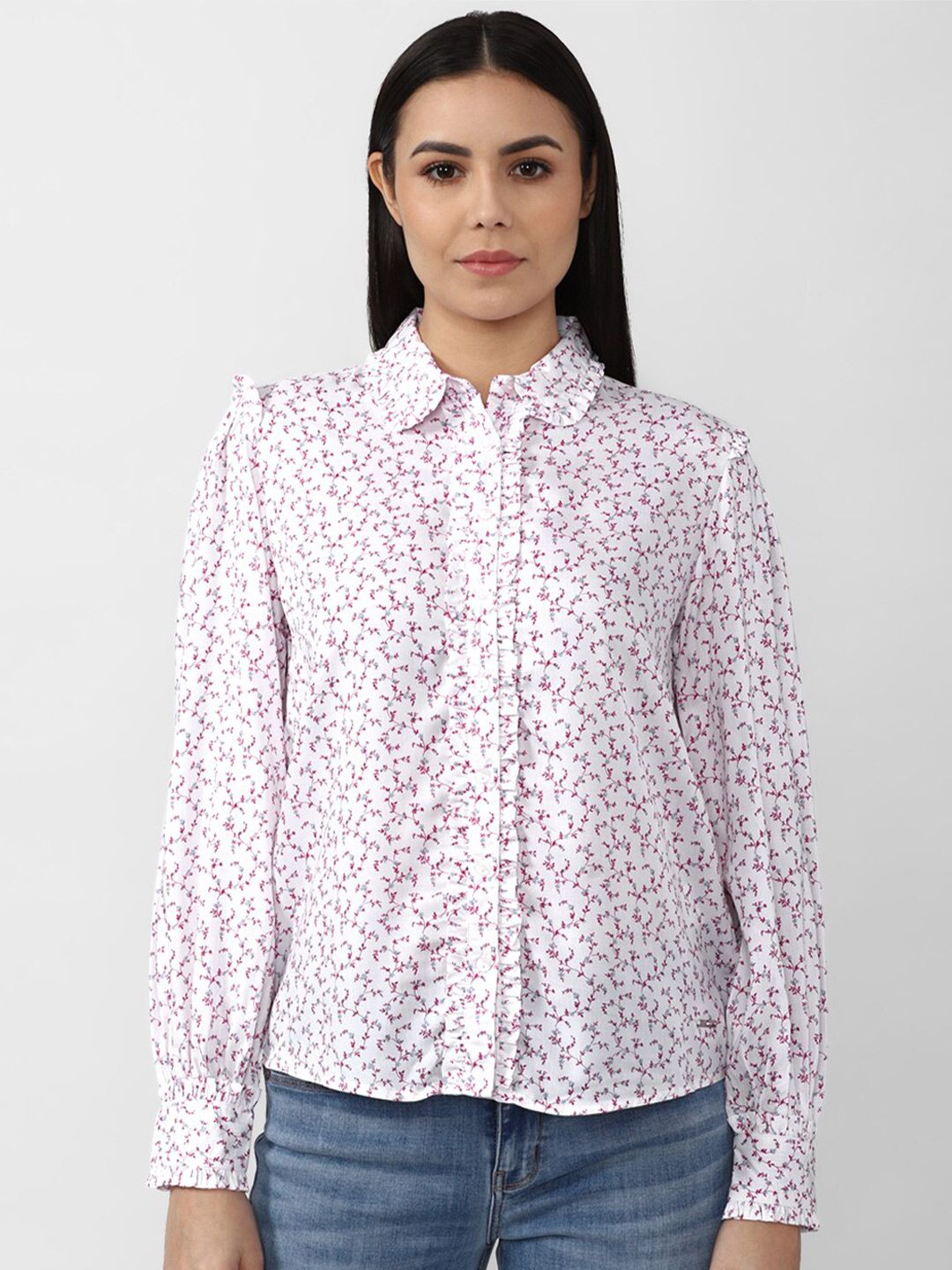 Van Heusen Woman White Floral Print Shirt Style Top Price in India