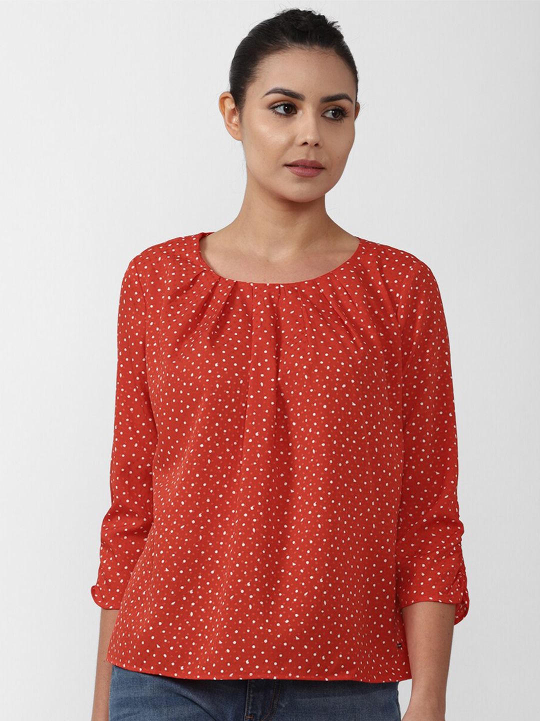 Van Heusen Woman Red Polka Dots Print Regular Top Price in India