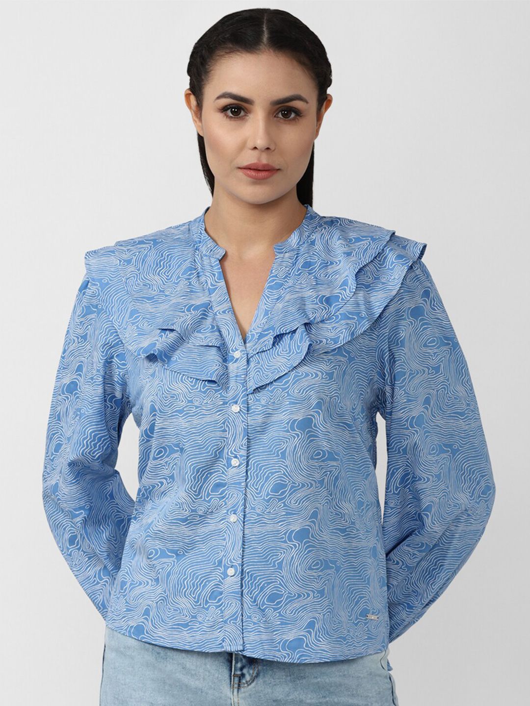 Van Heusen Woman Blue Print Layered Shirt Style Top Price in India