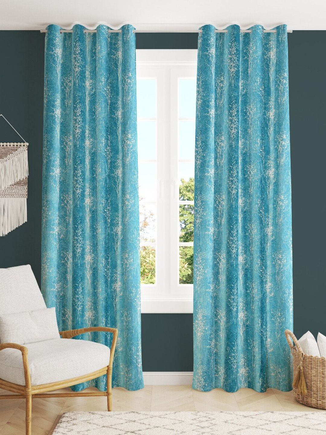 MULTITEX Blue Set of 2 Floral Door Curtain Price in India
