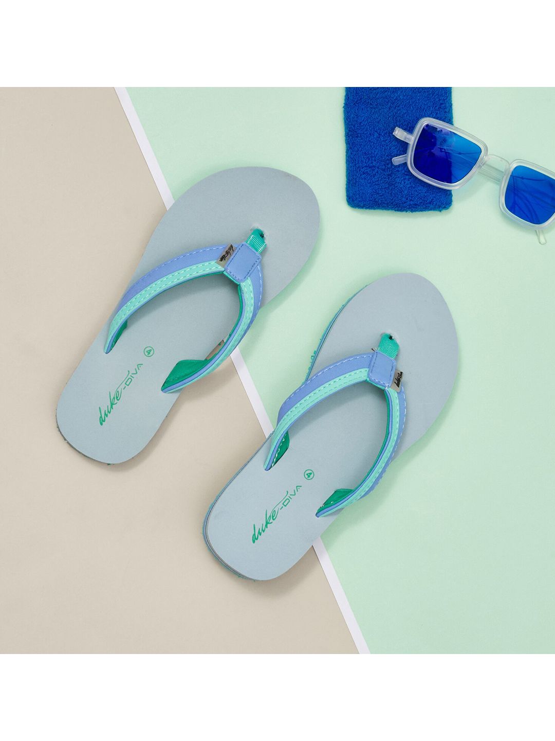 Duke Women Sea Green & Grey Thong Flip-Flops