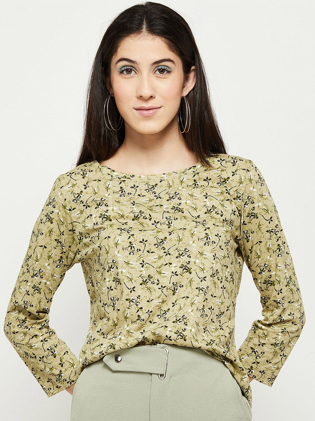 max Women Green Floral Print Top Price in India