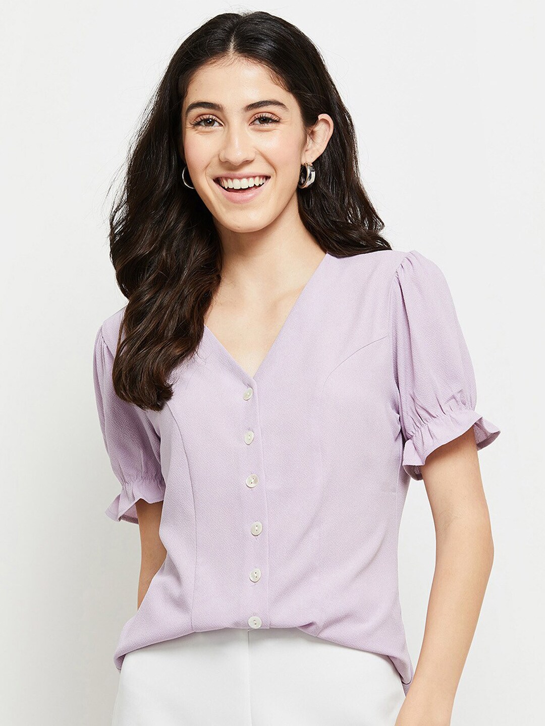 max Women Lavender Shirt Style Top Price in India