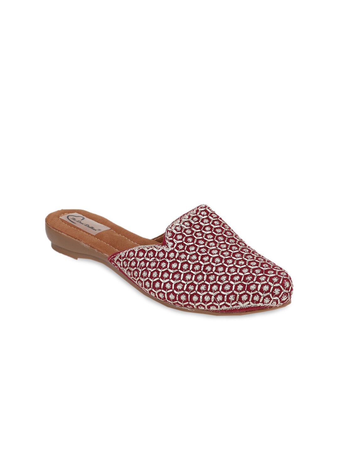 The Desi Dulhan Women Red Embellished Leather Ethnic Flats Price in India