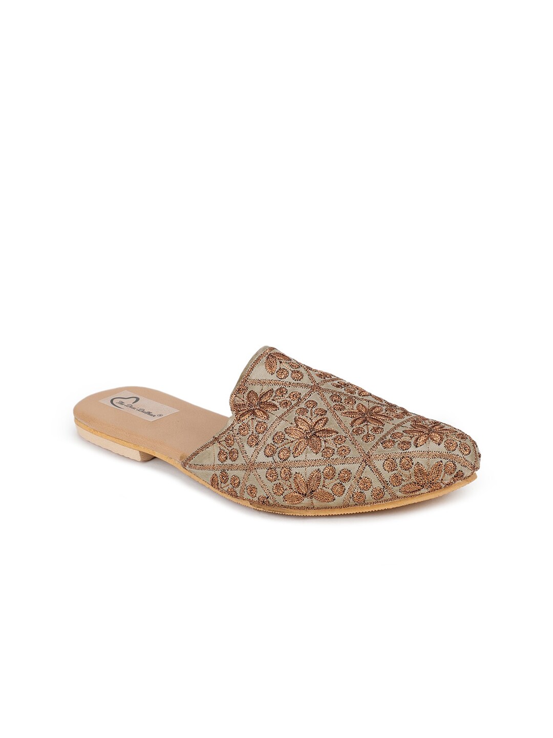 The Desi Dulhan Women Copper-Toned Textured Leather Ethnic Flats Price in India