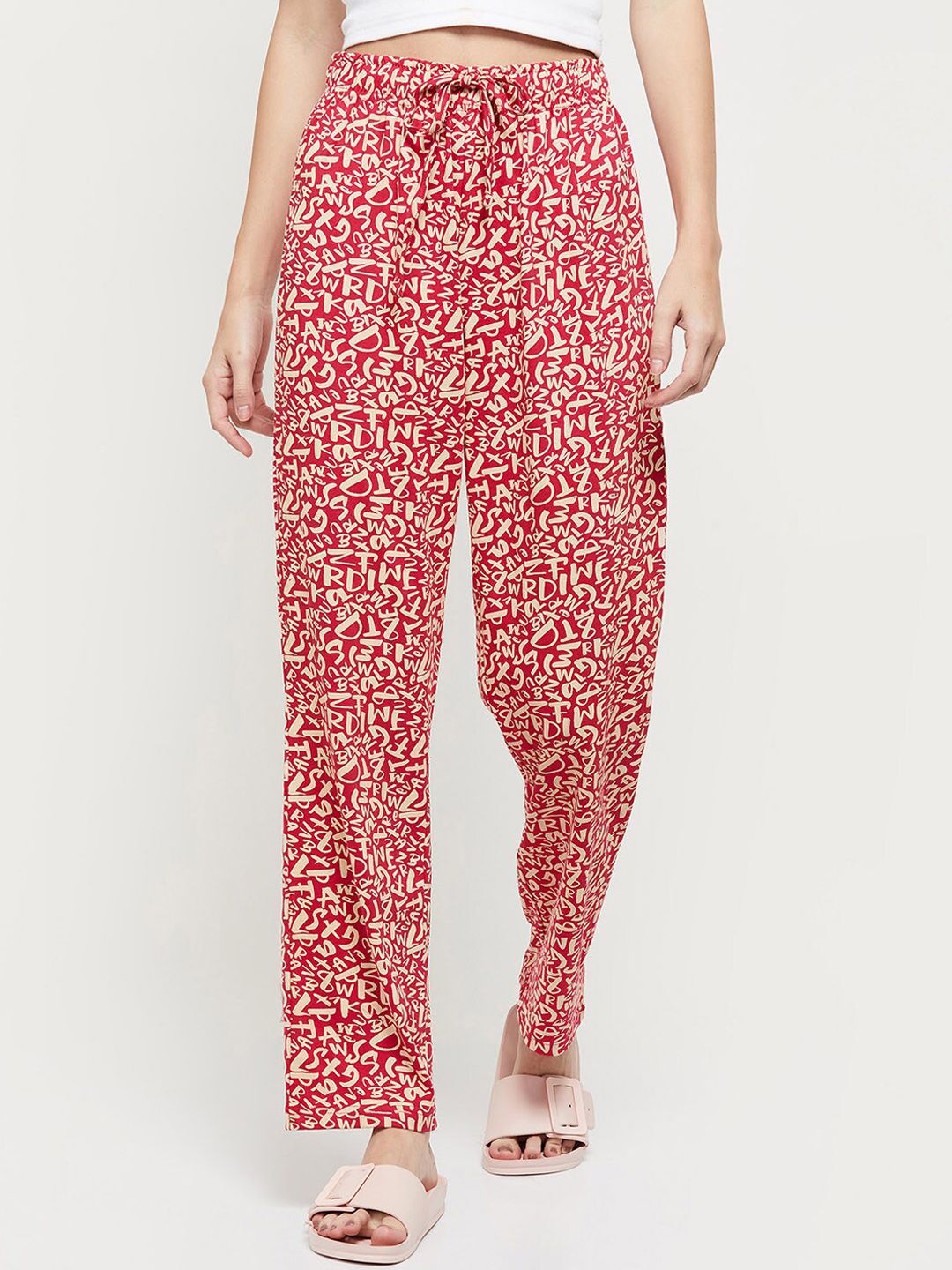 max Women Pink Printed Cotton Lounge Pants Price in India