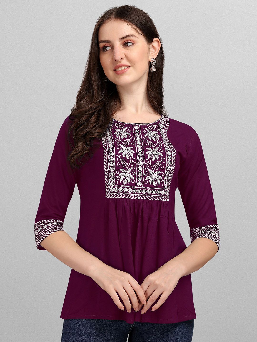 FabFairy Women Embroidered Purple Top