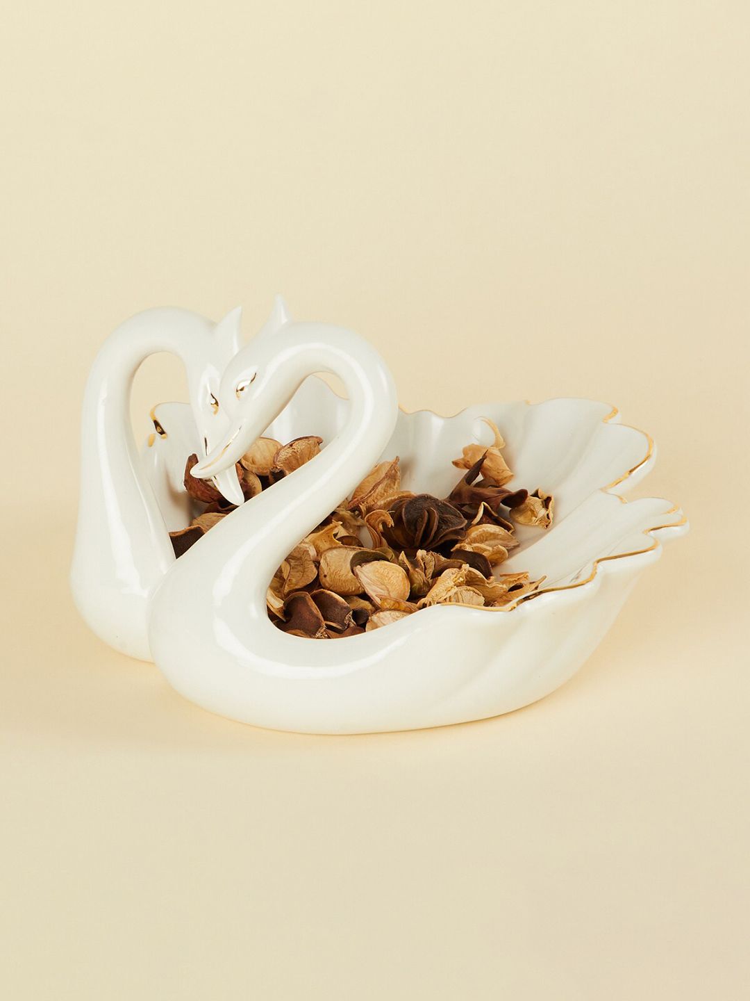 Home Centre White Textured Ceramic Dual Swan Figurine Price in India