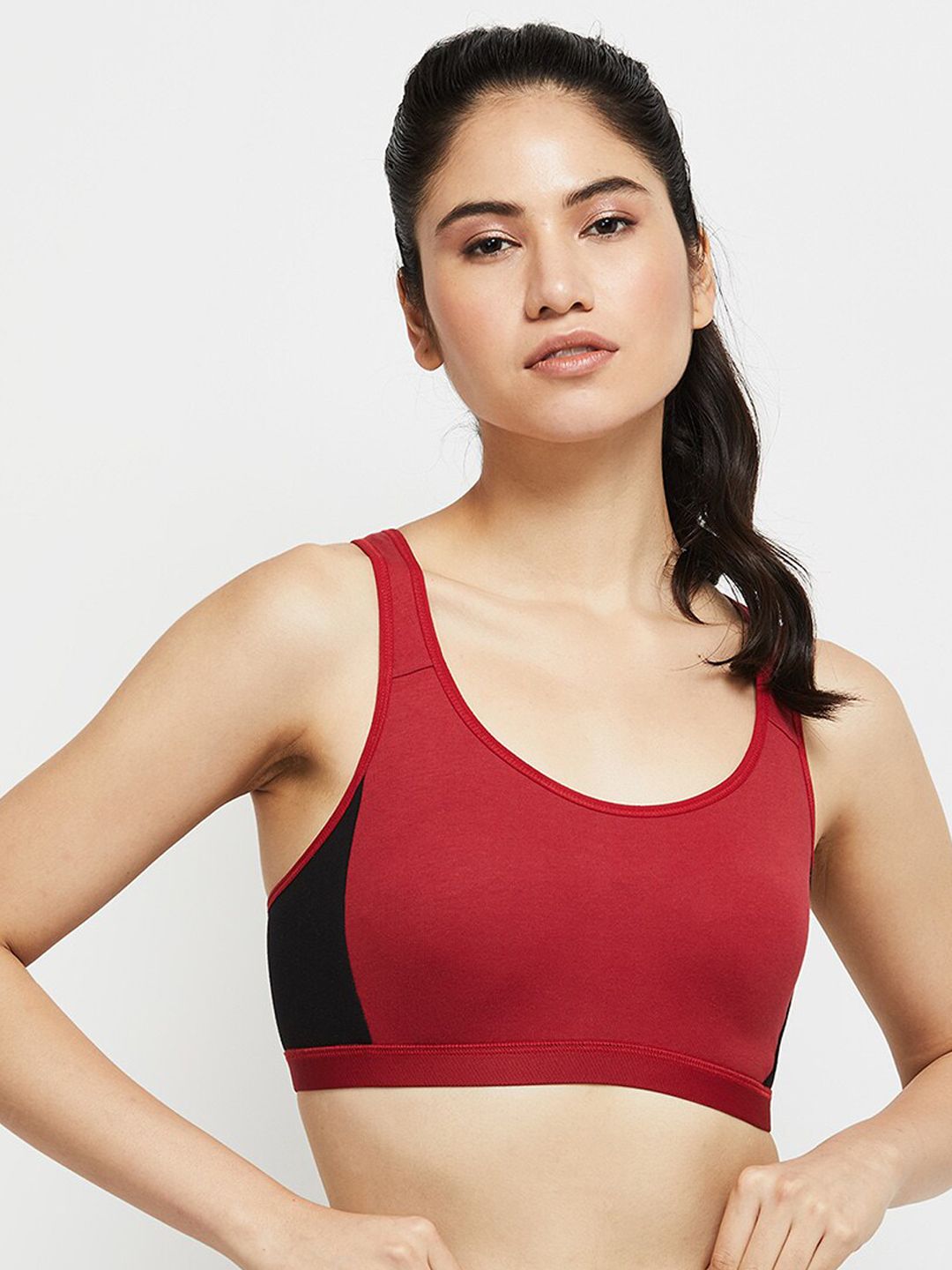 max  Women Red & Black Colourblocked Bra Lightly Padded Price in India