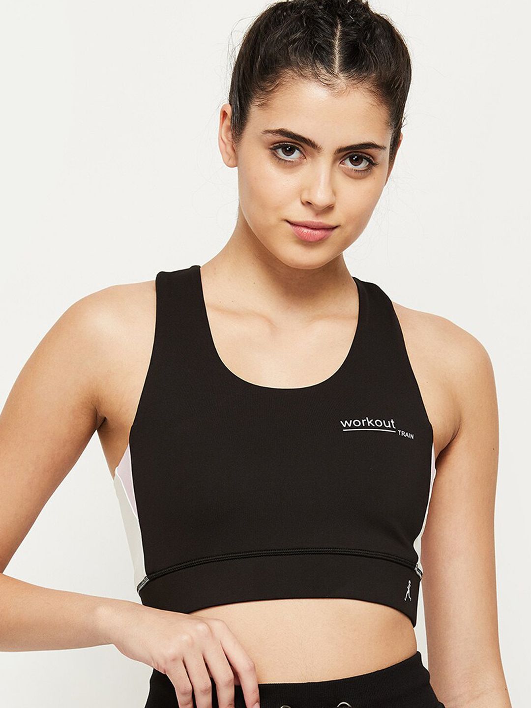 max Black & Pink Colourblocked Sports Bra Lightly Padded Price in India