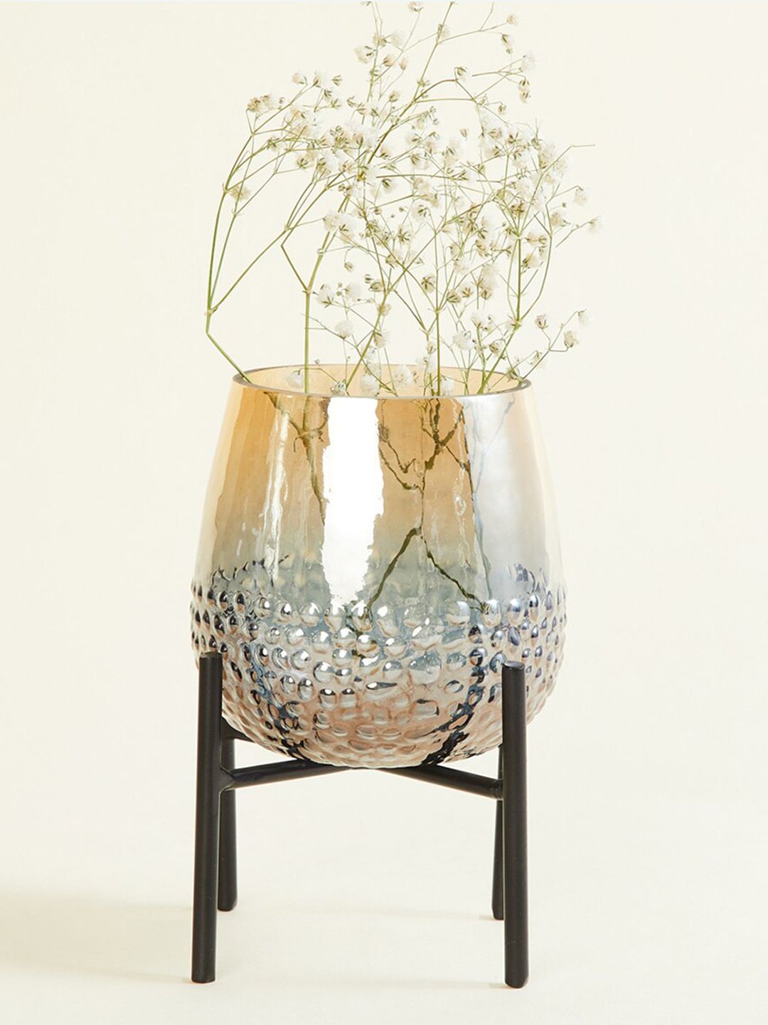 Home Centre Gold-Toned & Silver-Toned Glass Vase with Stand Price in India
