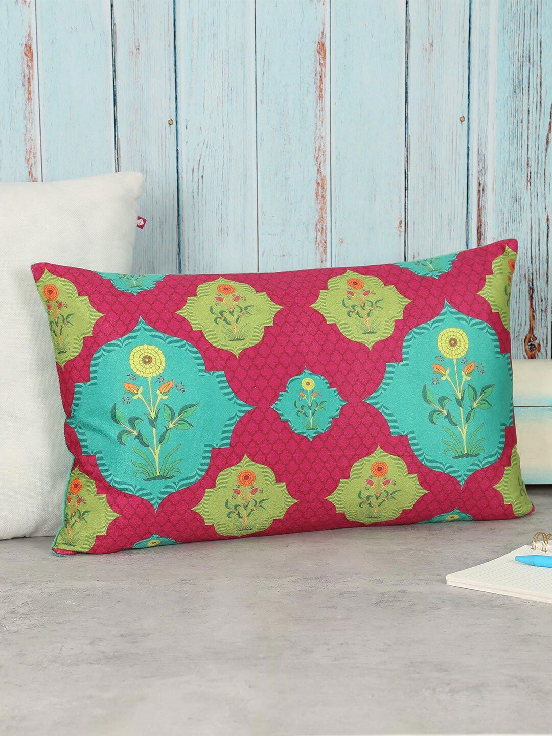 India Circus by Krsnaa Mehta Fuchsia & Blue Ethnic Motifs Velvet Rectangle Cushion Covers Price in India