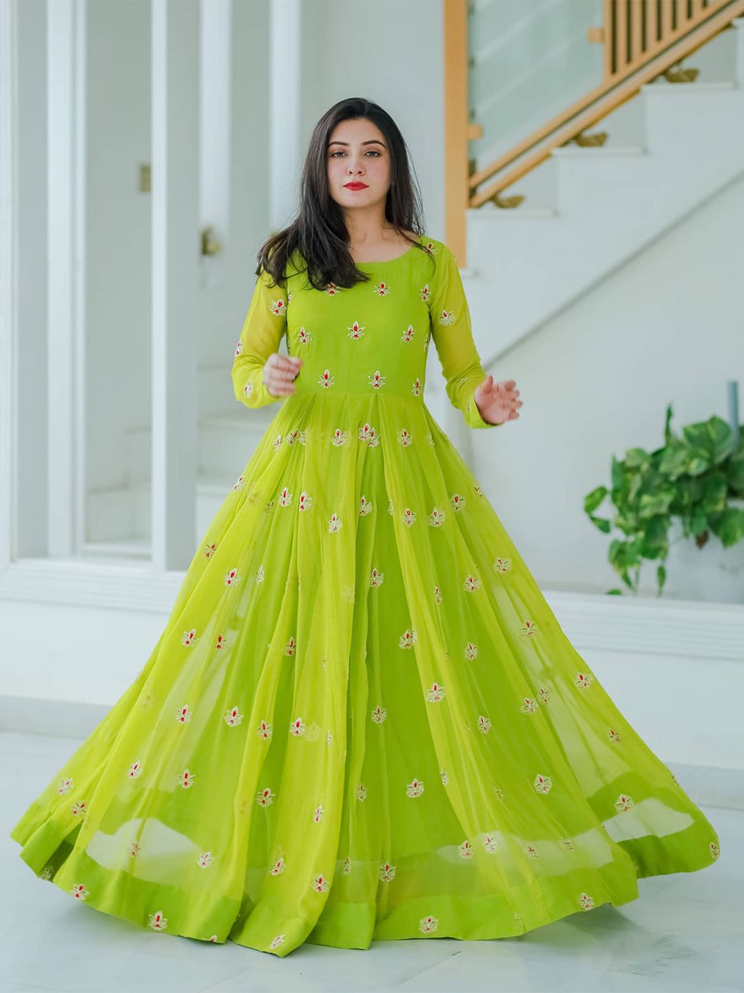 Fashionuma Green Embroidered Semi-Stitched Dress Material Price in India