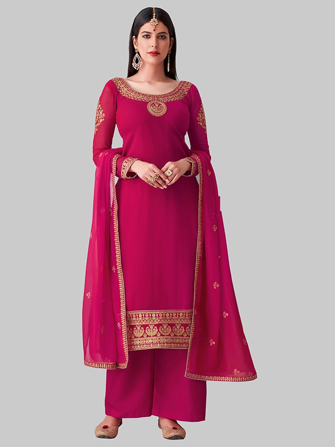 Fashion Basket Pink Semi-Stitched Dress Material Price in India