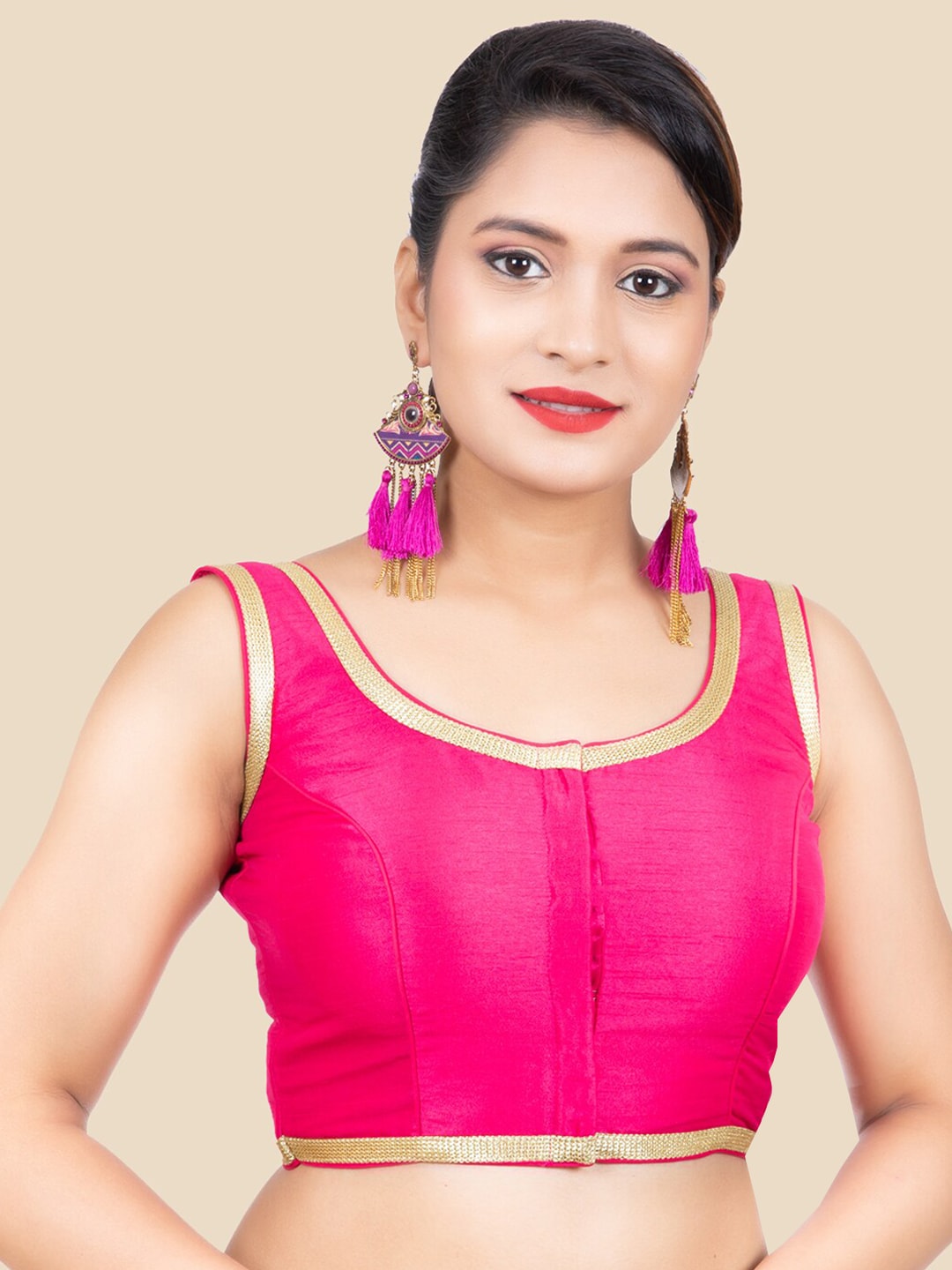 FEMMIBELLA Women Pink Solid Saree Blouse Price in India