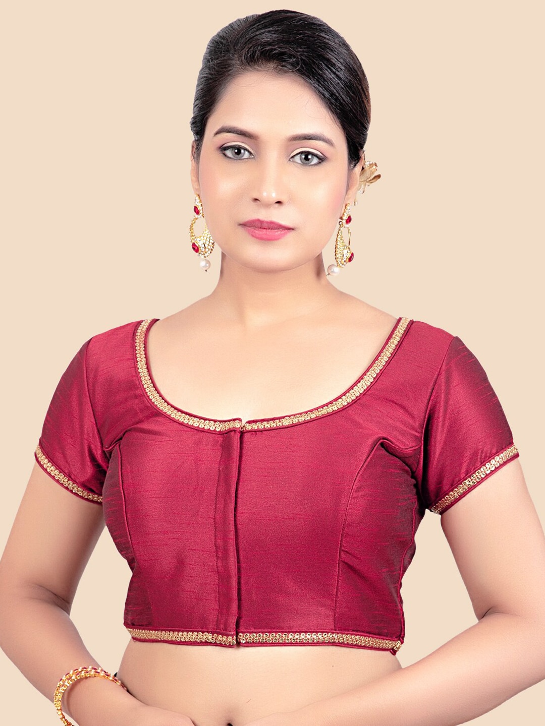 FEMMIBELLA Women Maroon Solid Princess Cut Padded Saree Blouse Price in India