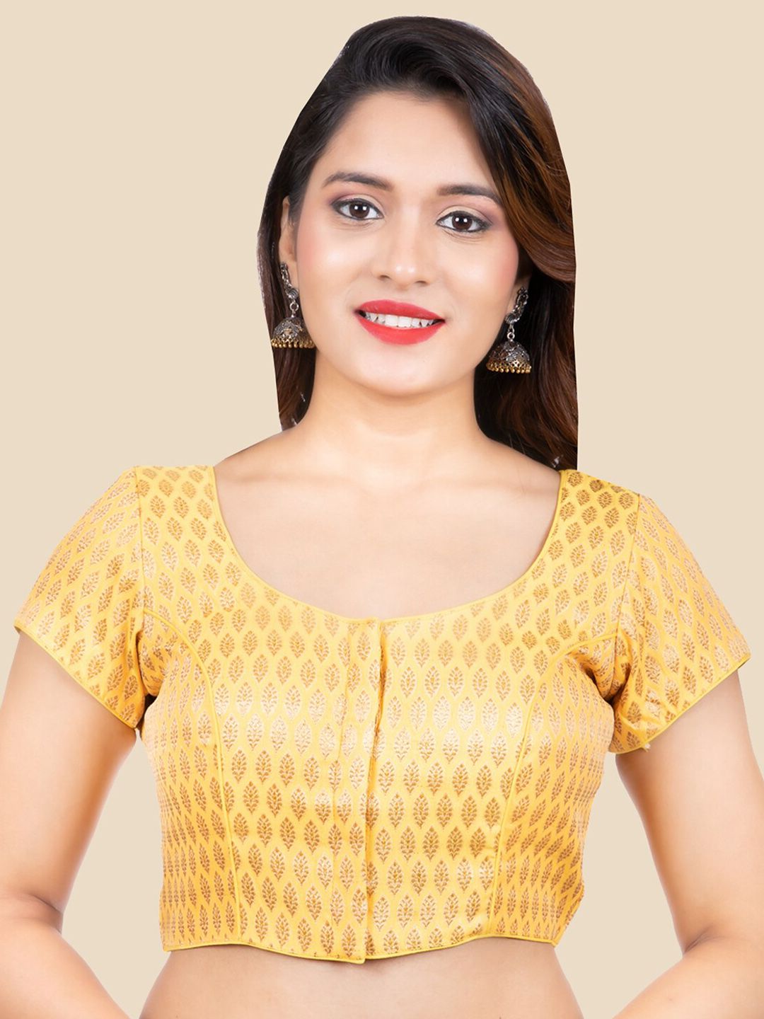 FEMMIBELLA Yellow Woven Design Saree Blouse Price in India