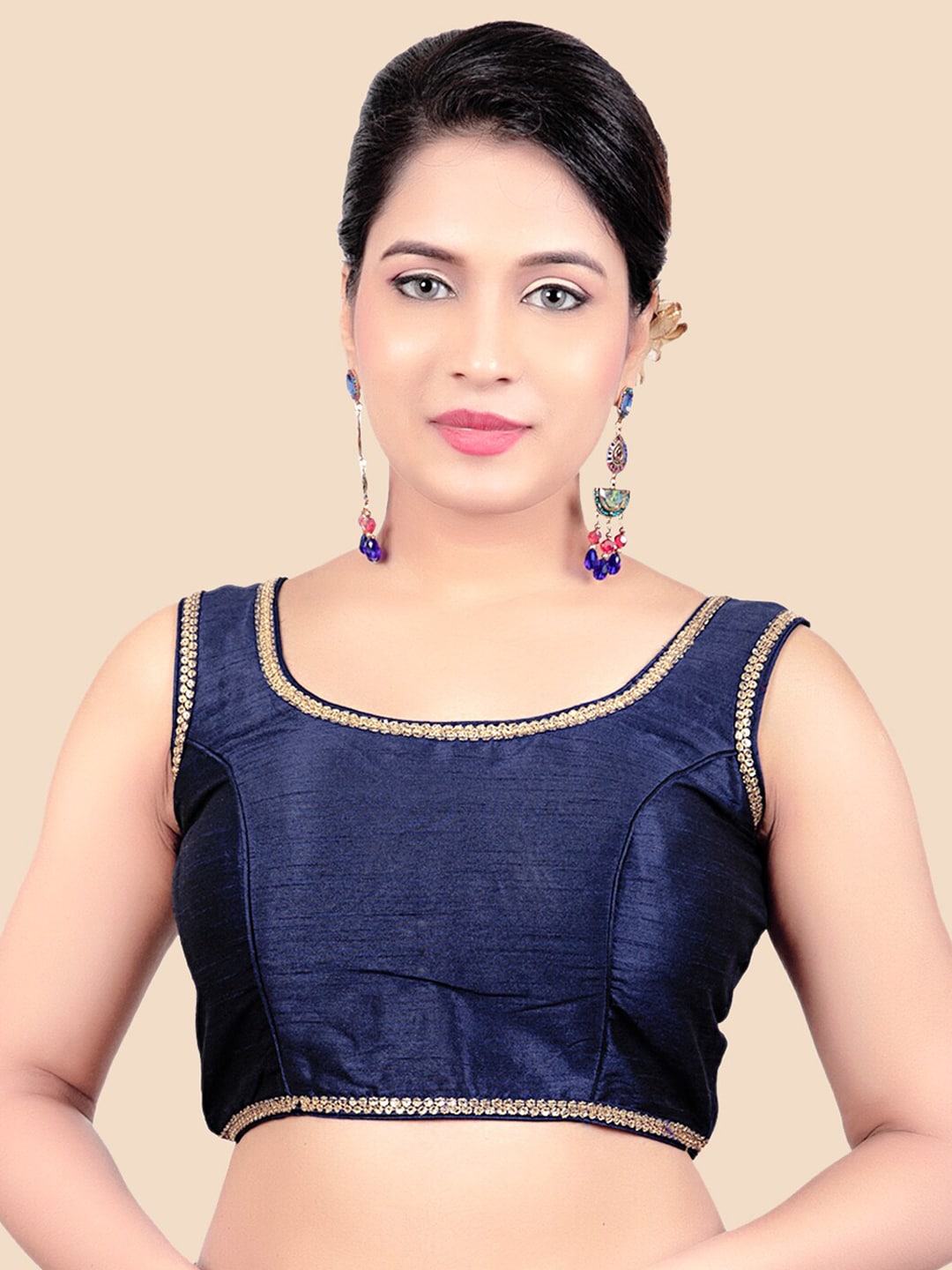 FEMMIBELLA Women Navy Blue Solid Readymade Saree Blouse Price in India