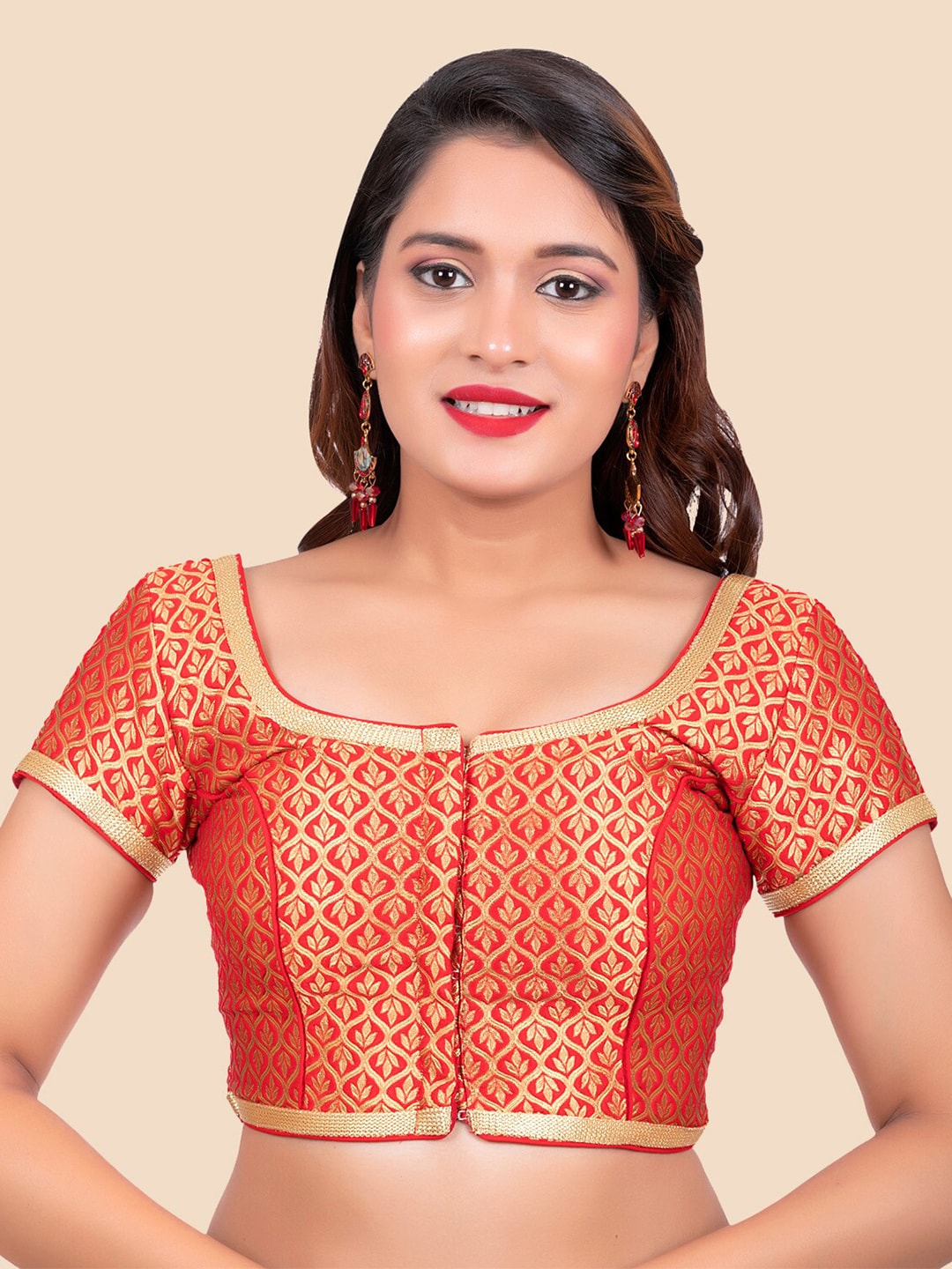 FEMMIBELLA Women Red Woven Design Padded Readymade Saree Blouse Price in India