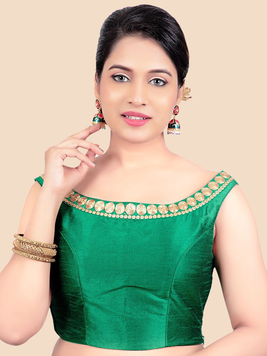 FEMMIBELLA Women Green Embroidered Padded Readymade Saree Blouse Price in India