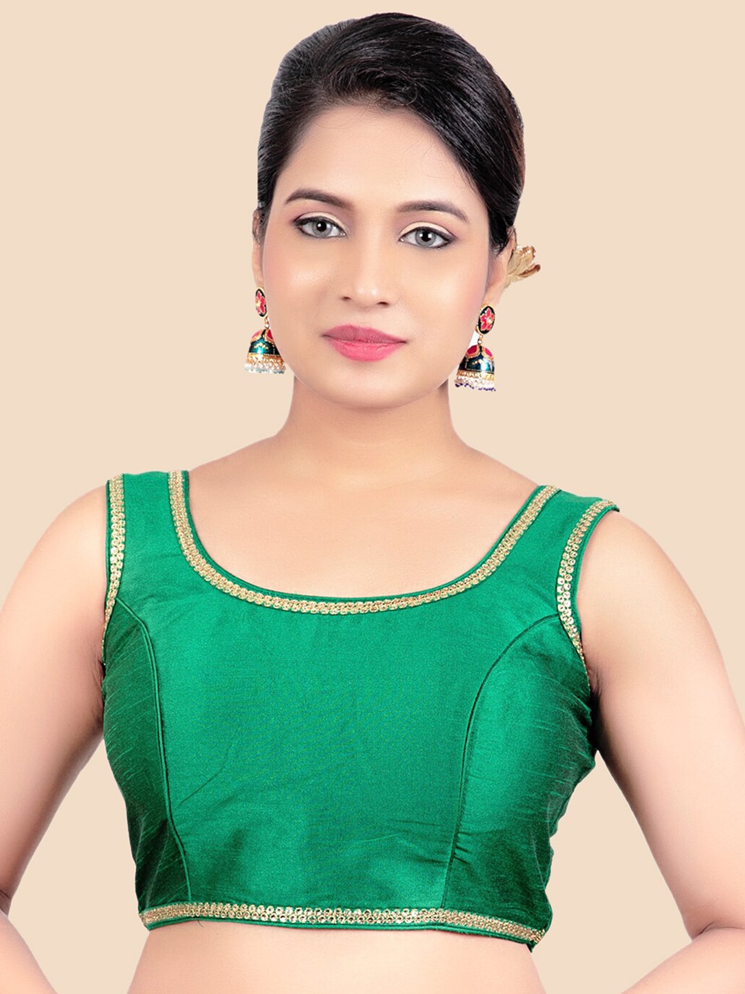 FEMMIBELLA Women Green Solid Sleeveless Saree Blouse Price in India