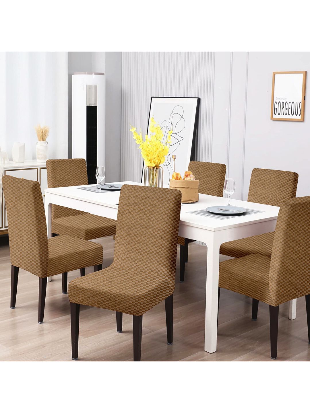 Cortina Set Of 6 Brown Solid Chair Covers Price in India